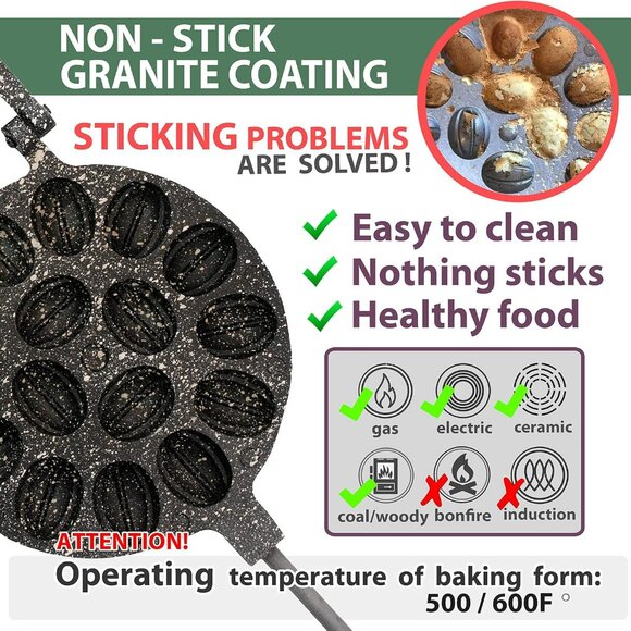 Walnut Cookie Mold Maker 16 Non-Stick Granite - Oreshki Mold Maker - Walnut Cook - Picture 6 of 8